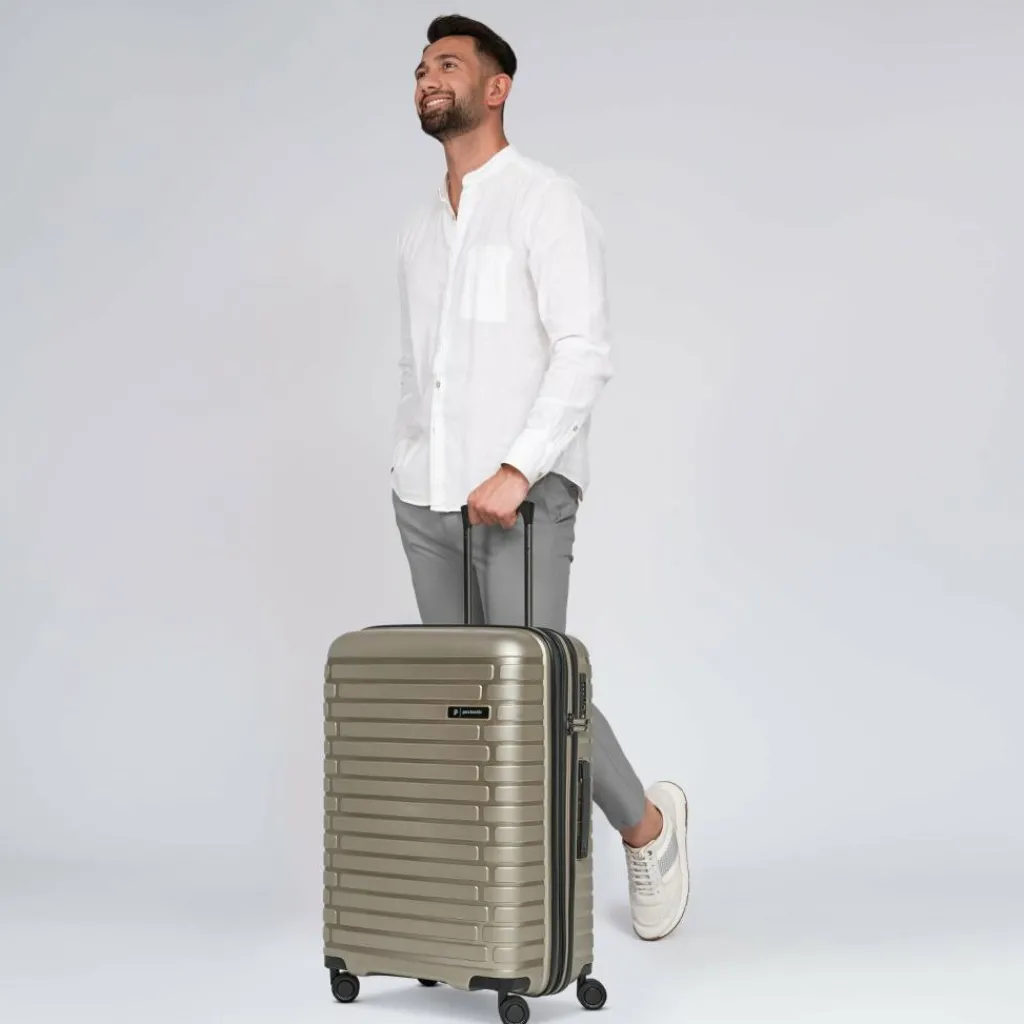 Pactastic Hartgepäck|4-Rollen Koffer<Collection 04 THE MEDIUM + 4 Rollen Trolley M 66 cm mit Dehnfalte champaign-metallic