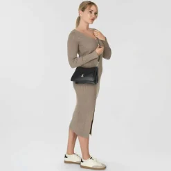 Discount Patrizia Pepe Tris Schultertasche Leder 28 cm nero