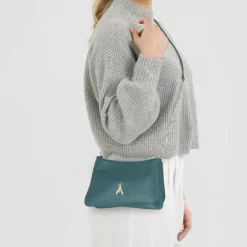 Outlet Patrizia Pepe Tris Umhängetasche Leder 22 cm mineral green