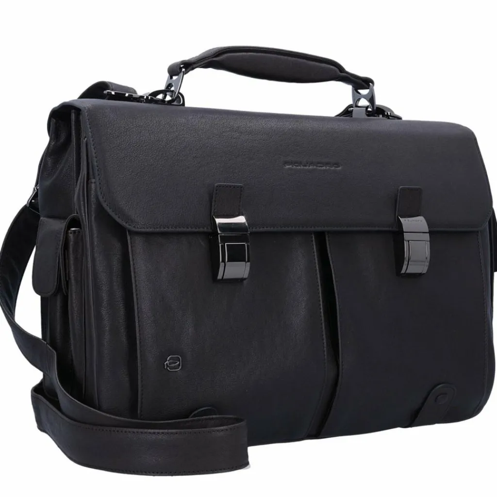 Outlet Piquadro Black Square Aktentasche Leder 43 cm Laptopfach dunkelbraun
