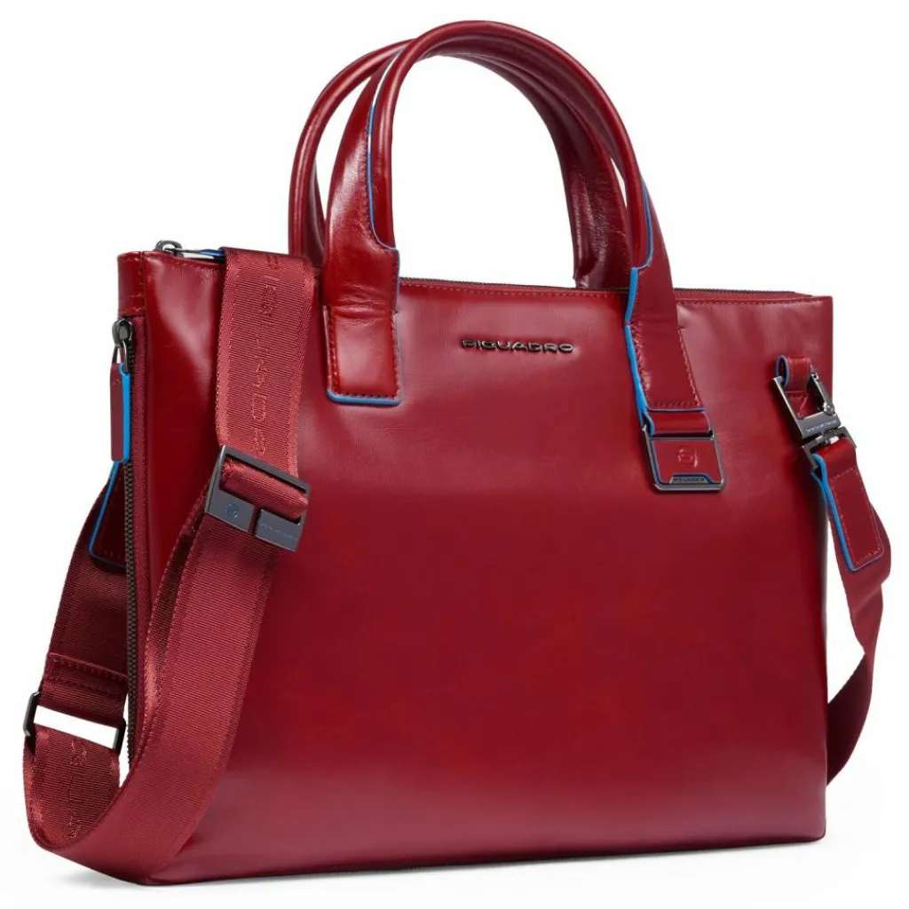 Piquadro Shopper|Schultertaschen<Blue Square Shopper Tasche Leder 38 cm Laptopfach mit Dehnfalte red