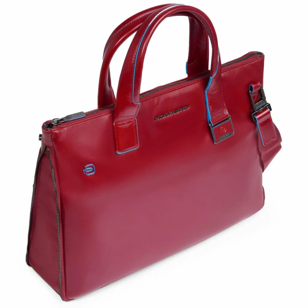 Piquadro Shopper|Schultertaschen<Blue Square Shopper Tasche Leder 38 cm Laptopfach mit Dehnfalte red