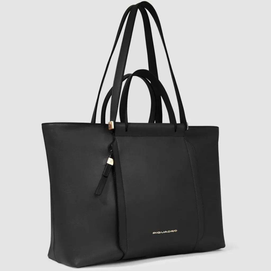 Piquadro Shopper|Schultertaschen<Circle Shopper Tasche Leder 38 cm Laptopfach black