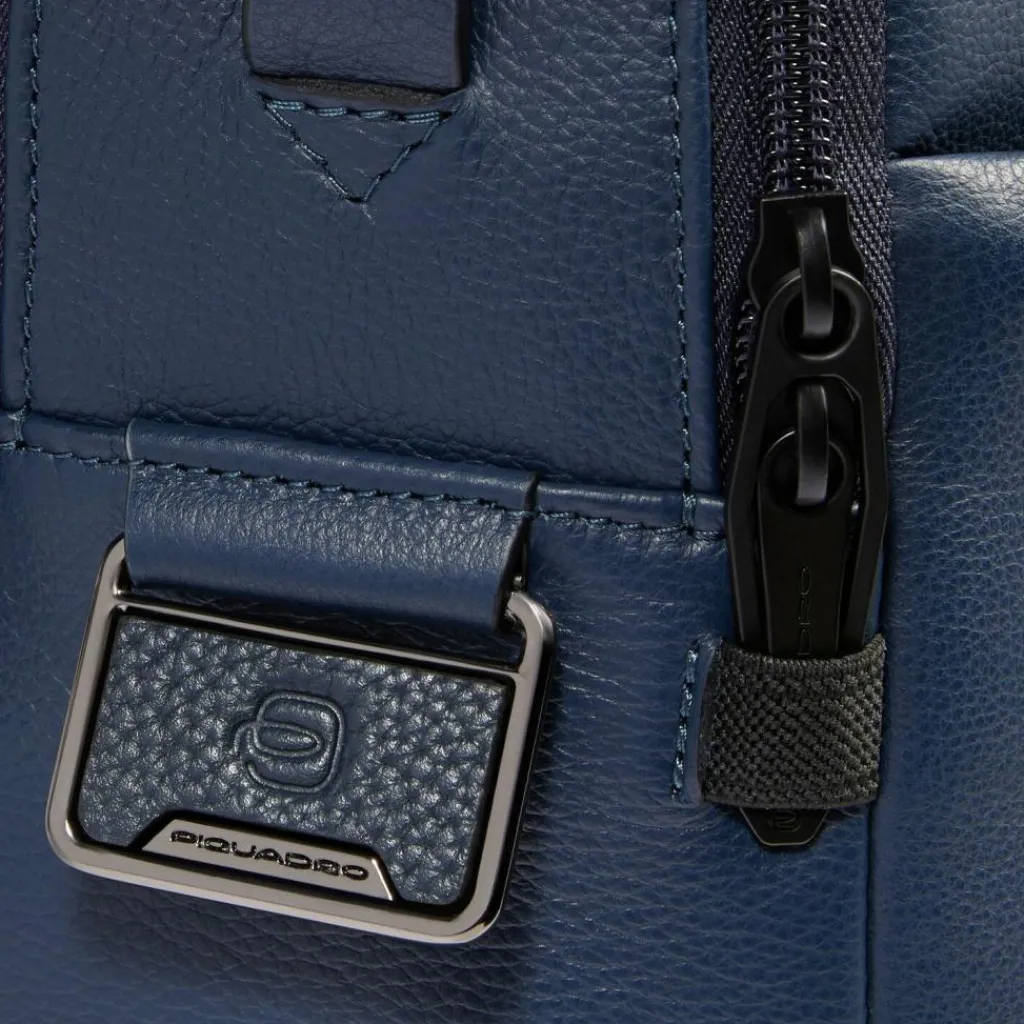 Outlet Piquadro Russel Aktentasche RFID Schutz Leder 40 cm Laptopfach blue