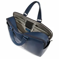 Outlet Piquadro Russel Aktentasche RFID Schutz Leder 40 cm Laptopfach blue
