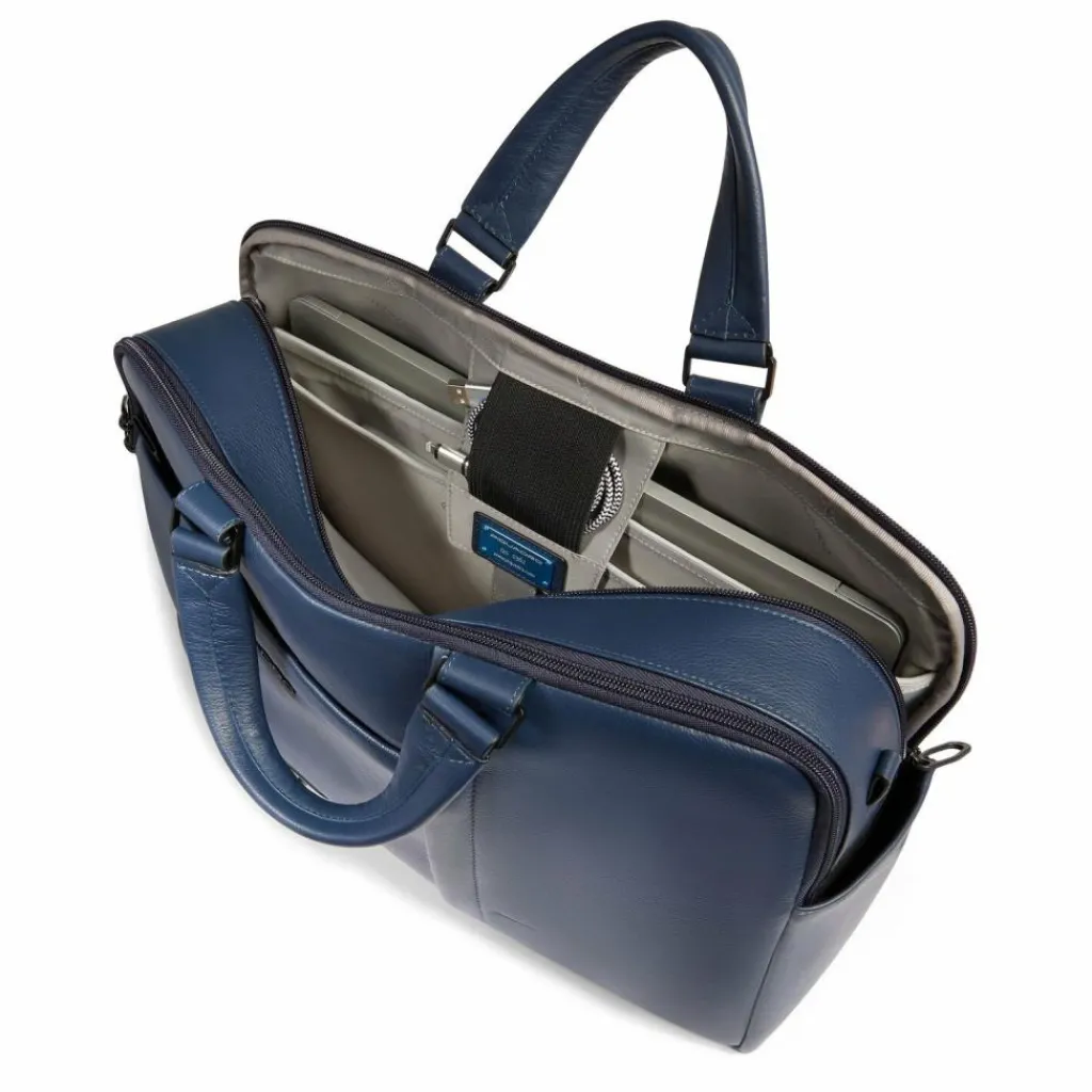 Outlet Piquadro Russel Aktentasche RFID Schutz Leder 40 cm Laptopfach blue