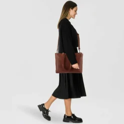 Plevier Shopper|Schultertaschen<Power Shopper Tasche Leder 31 cm Laptopfach cognac