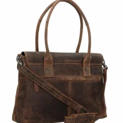 Plevier Schultertaschen<Retro Lamarr Schultertasche Leder 45 cm Laptopfach dunkelbraun