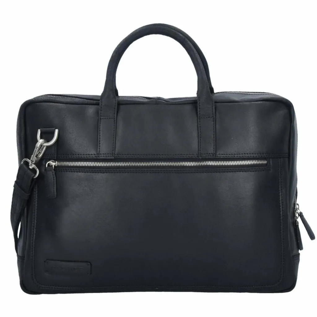 Plevier Vintage London Aktentasche RFID Schutz Leder 41 cm Laptopfach schwarz