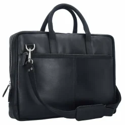 Plevier Vintage London Aktentasche RFID Schutz Leder 41 cm Laptopfach schwarz