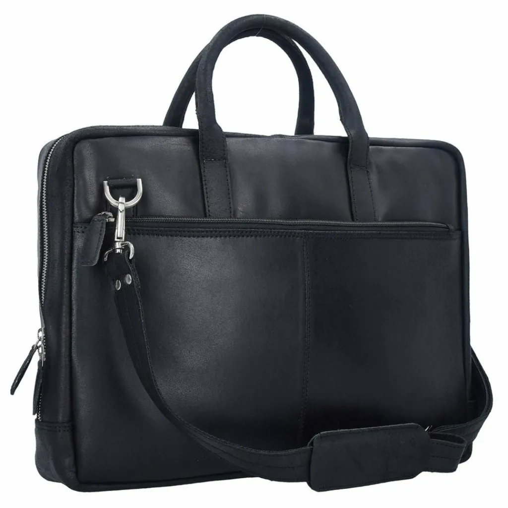 Plevier Vintage London Aktentasche RFID Schutz Leder 41 cm Laptopfach schwarz