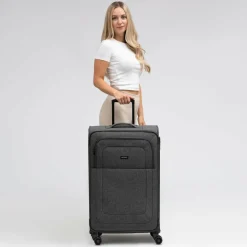 Redolz Weichgepäck|4-Rollen Koffer<Essentials 12 LARGE 4 Rollen Trolley 79 cm mit Dehnfalte black2