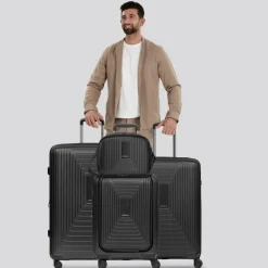 Best Redolz Essentials 14 4-Rollen Kofferset + Beautycase 4 tlg. mit Dehnfalte + Laptopfach black metallic