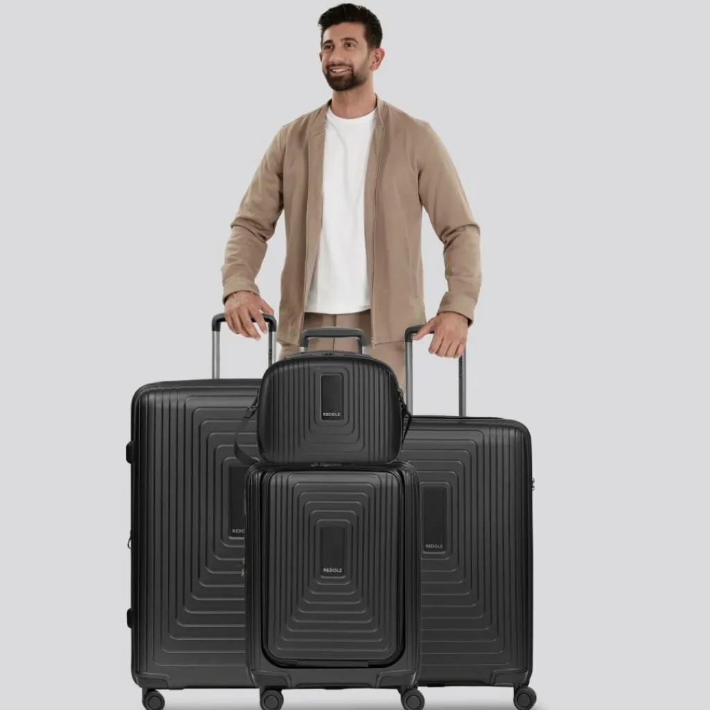 Best Redolz Essentials 14 4-Rollen Kofferset + Beautycase 4 tlg. mit Dehnfalte + Laptopfach black metallic