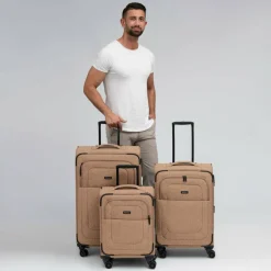 Outlet Redolz Essentials 12 THREE SET 4 Rollen Kofferset 3-teilig mit Dehnfalte coffee