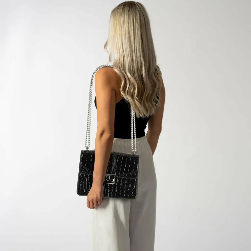 Seidenfelt Umhängetaschen<Roros Umhängetasche 21 cm croco print black