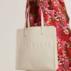 Clearance Ted Baker Croccon Shopper Tasche 34 cm ivory
