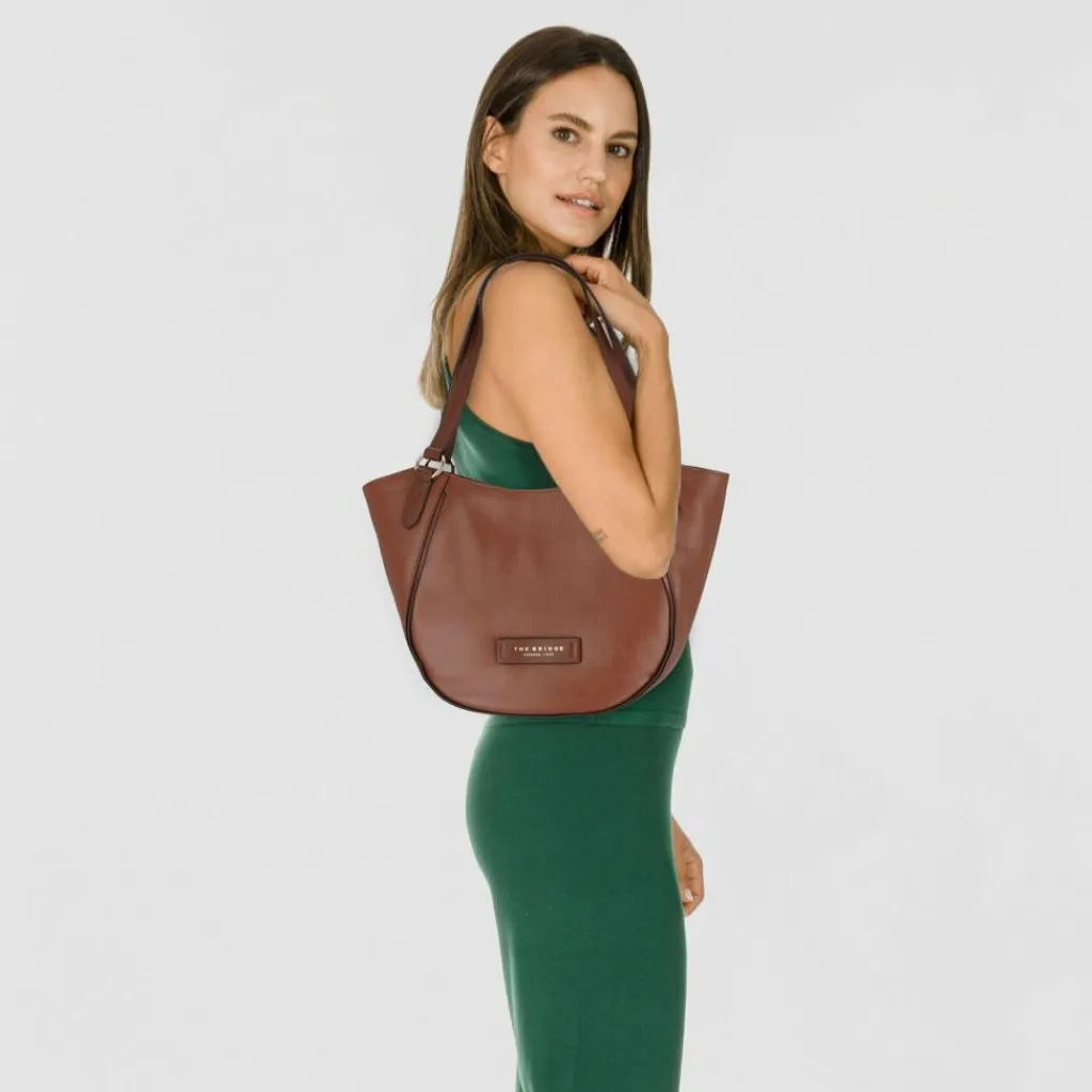 Clearance The Bridge Domitilla Schultertasche Leder 39 cm marrone-gold