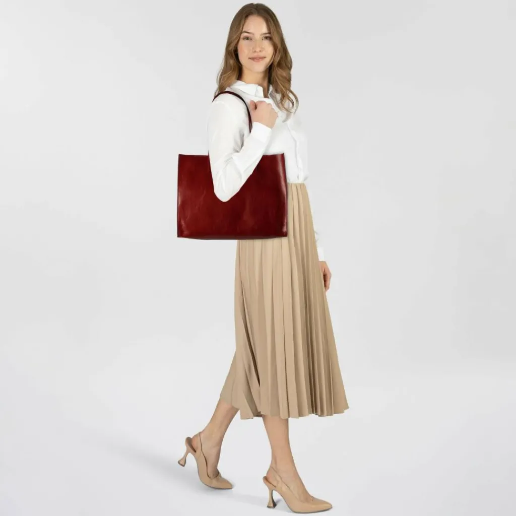 The Bridge Shopper|Schultertaschen<Shopper Tasche Leder 36 cm rosso