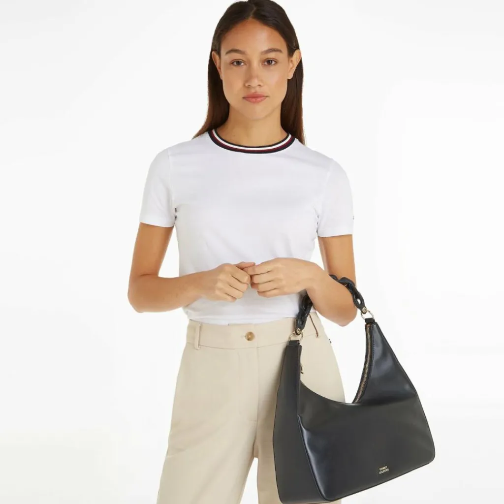 Online Tommy Hilfiger TH Soft Schultertasche Leder 38 cm black