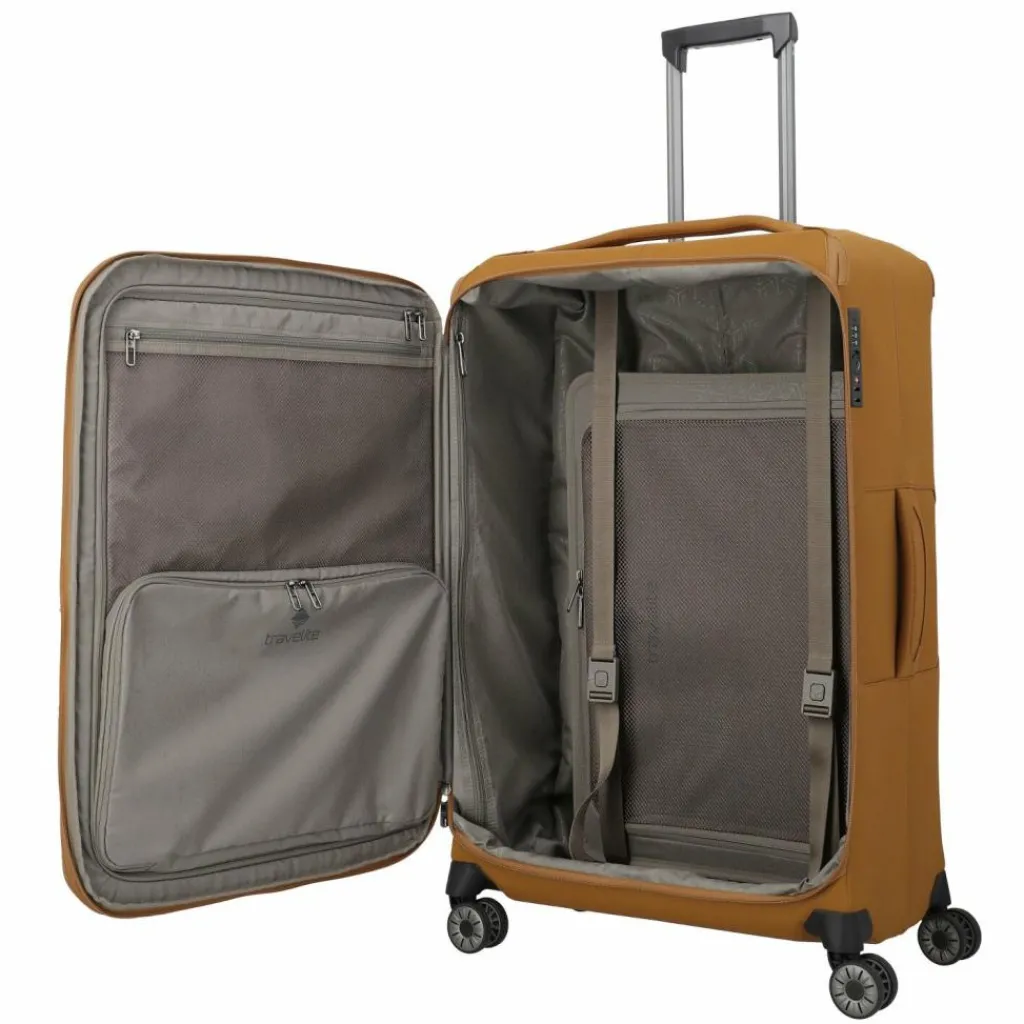 Travelite Weichgepäck|4-Rollen Koffer<Priima 4 Rollen Trolley L 79 cm mit Dehnfalte curry