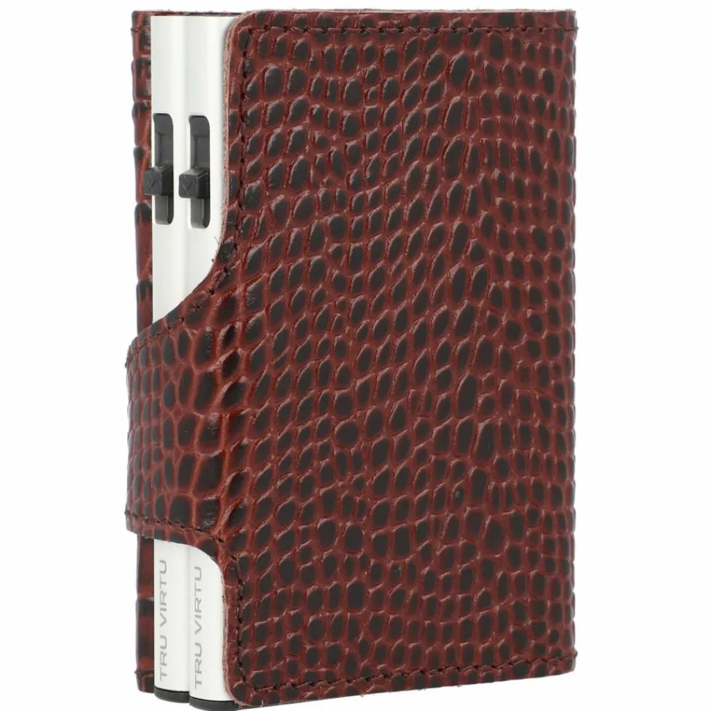 Tru Virtu Visitenkartenetuis<Click & Slide Kreditkartenetui Geldbörse RFID Leder 6,5 cm brown-silver